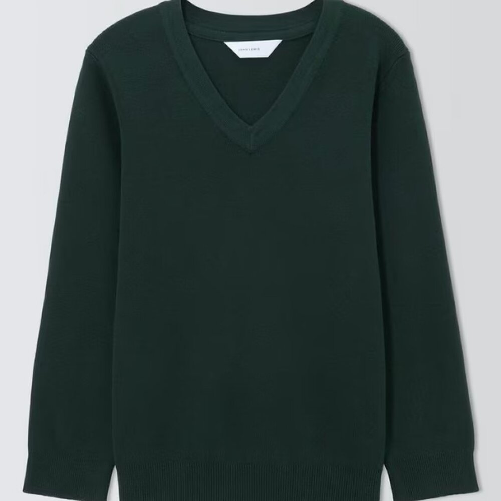 🖤📖 JOHN LEWIS Unisex Green V-Neck School Sweater – S/M | Dark Academia 🖤📖
